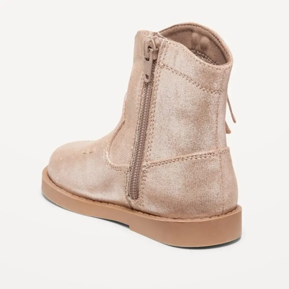 Old Navy Shiny Neutral Side-Zip Western Boots